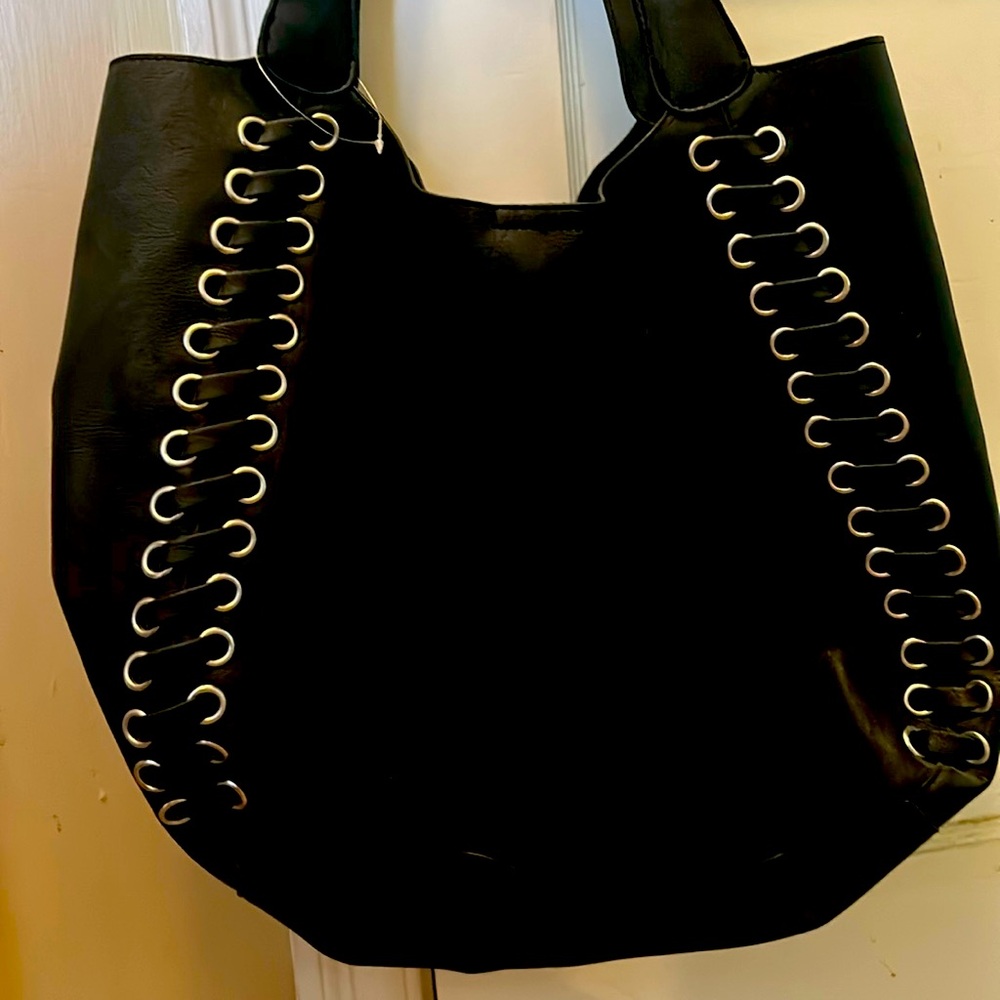 Black leather satchel